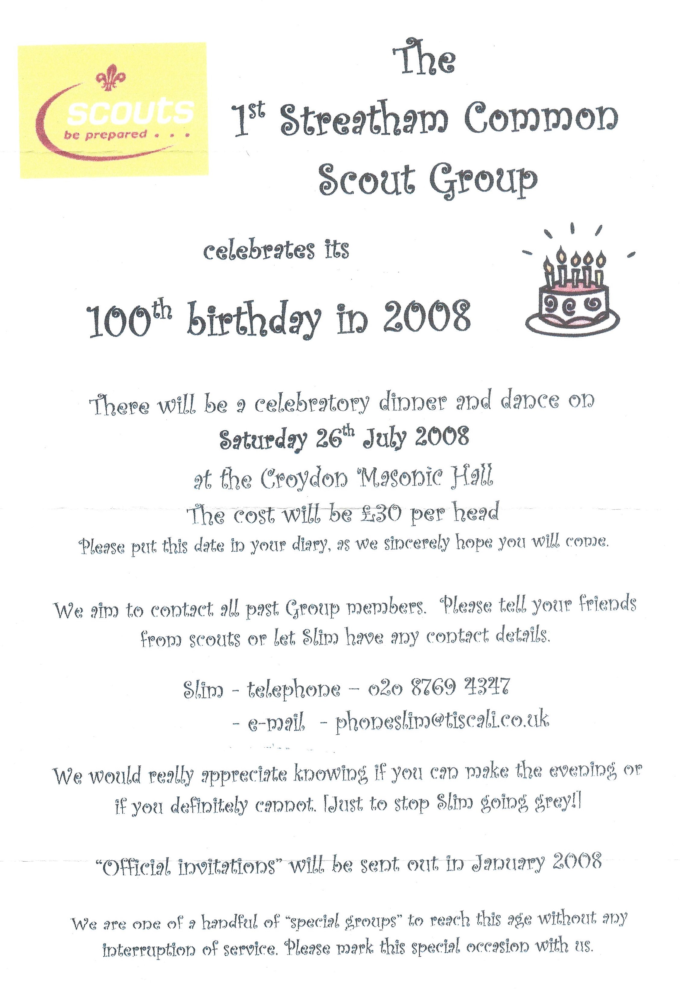 1st Streatham Common Centenary Flyer 2008